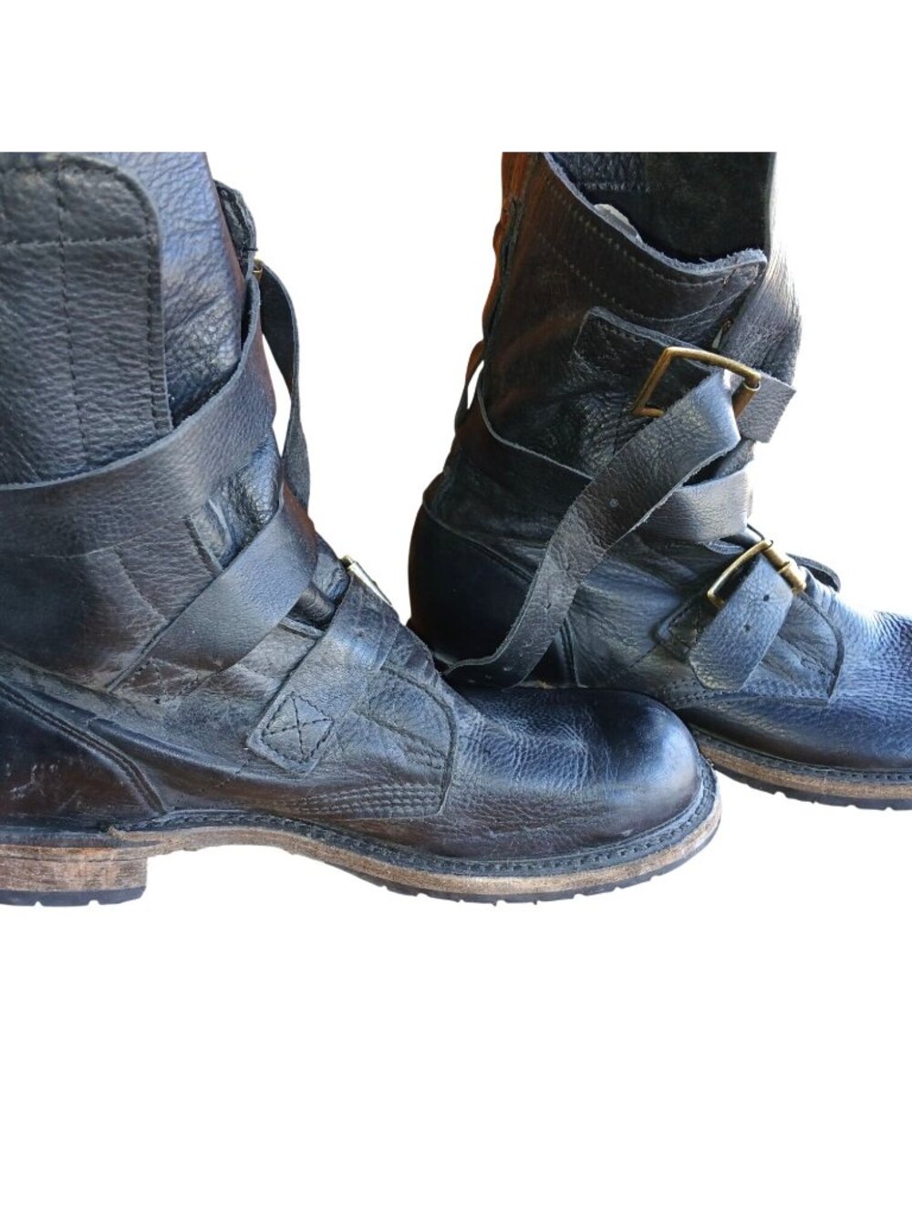 Vintage Shoe Company Black Lace-Up Strap Boots Mens Size 12 S04 A